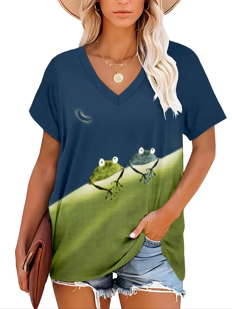Camiseta feminina com estampa de sapo