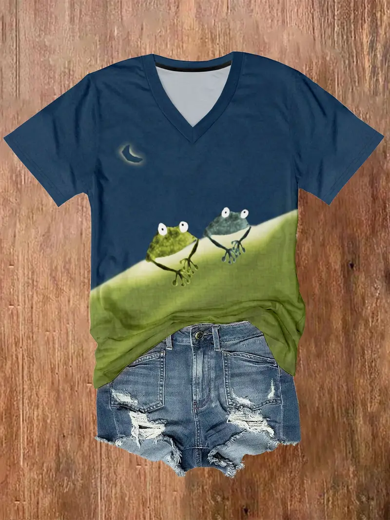 Camiseta feminina com estampa de sapo