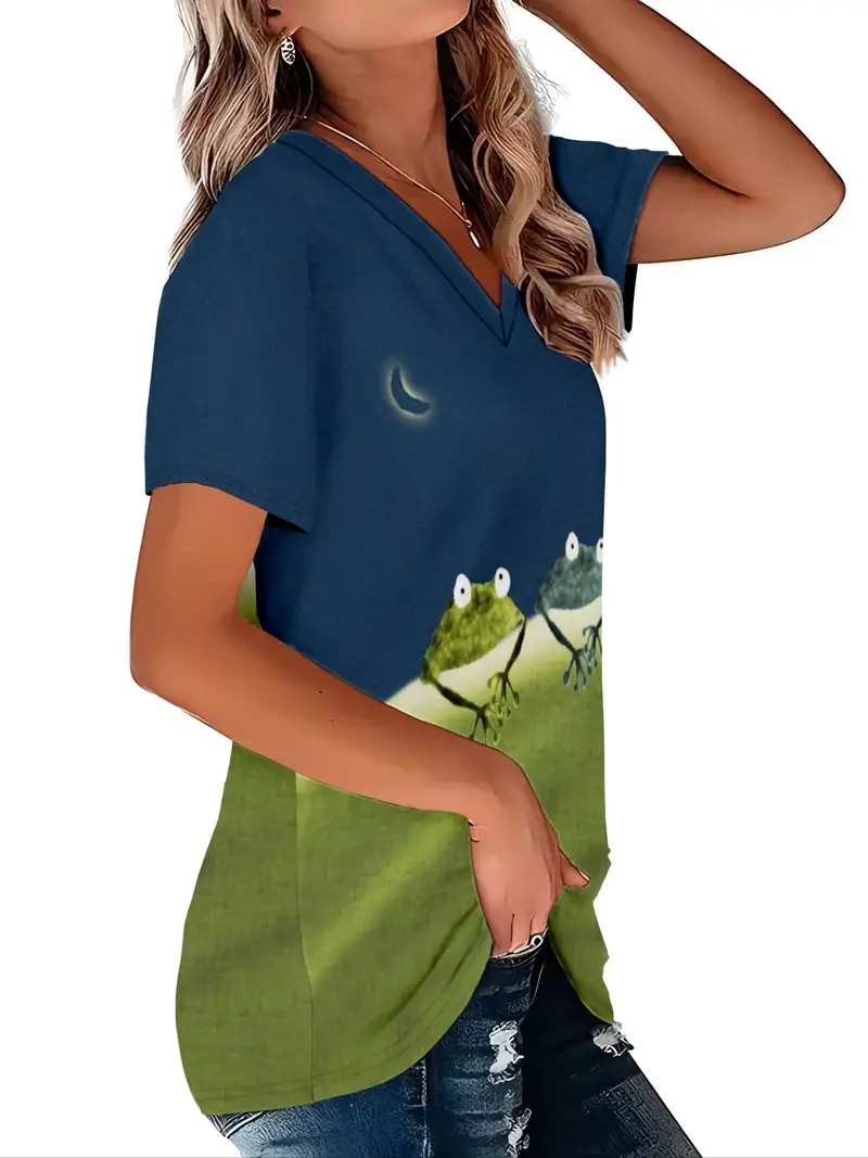 Camiseta feminina com estampa de sapo