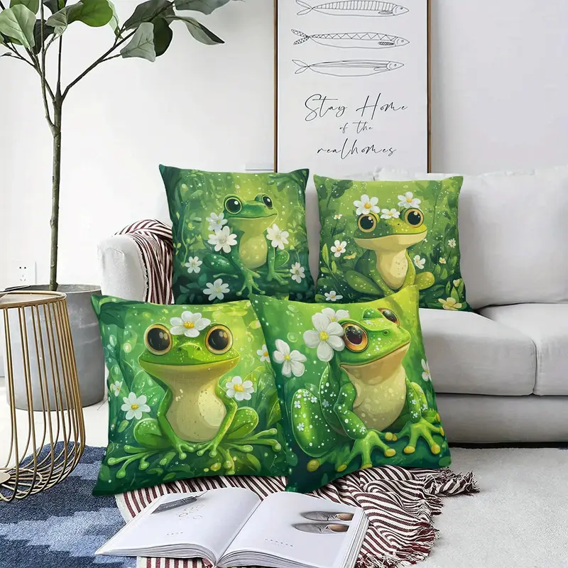 Capas de almofada com design de flores e sapos