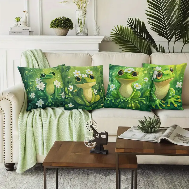 Capas de almofada com design de flores e sapos