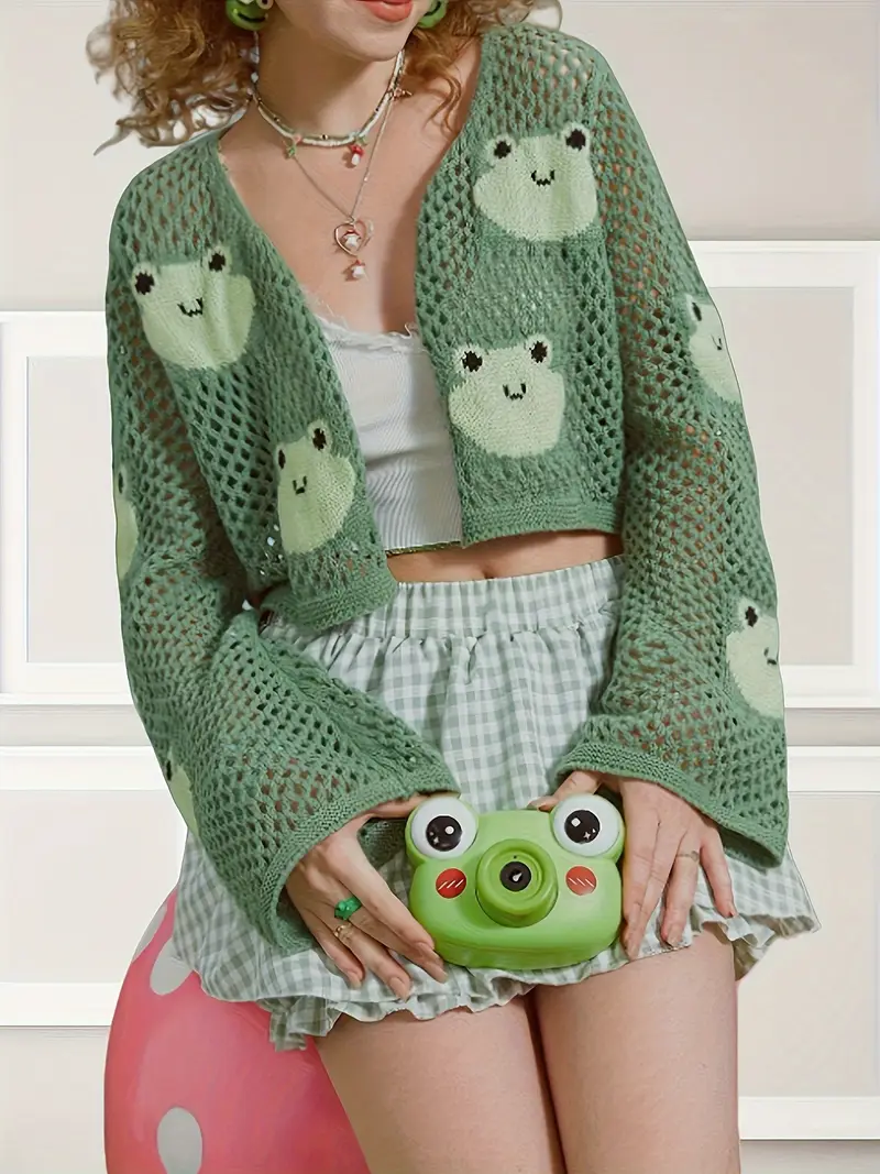 Cardigã elegante sapo om decote vazado