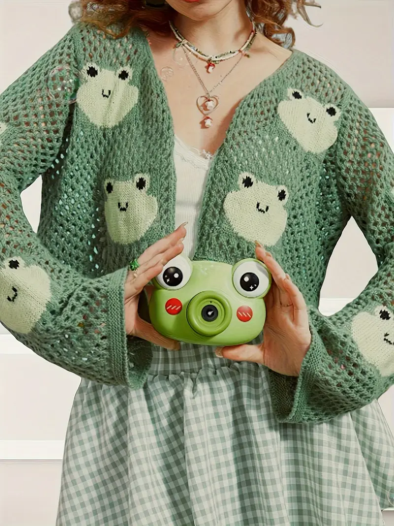 Cardigã elegante sapo om decote vazado