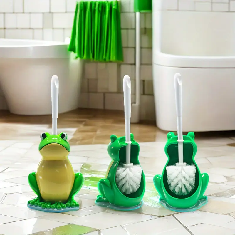 Escova e suporte para vaso sanitário em forma de sapo