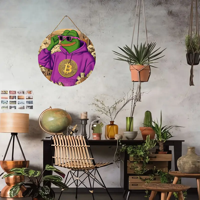 Placa de sapo com Bitcoin
