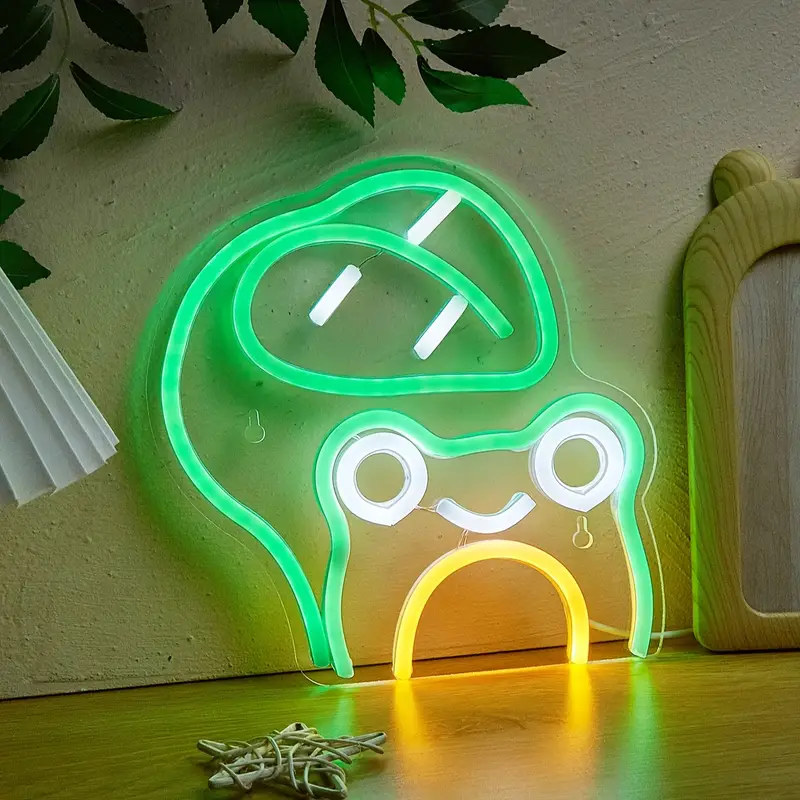 Sinal de neon LED em forma de sapo folha