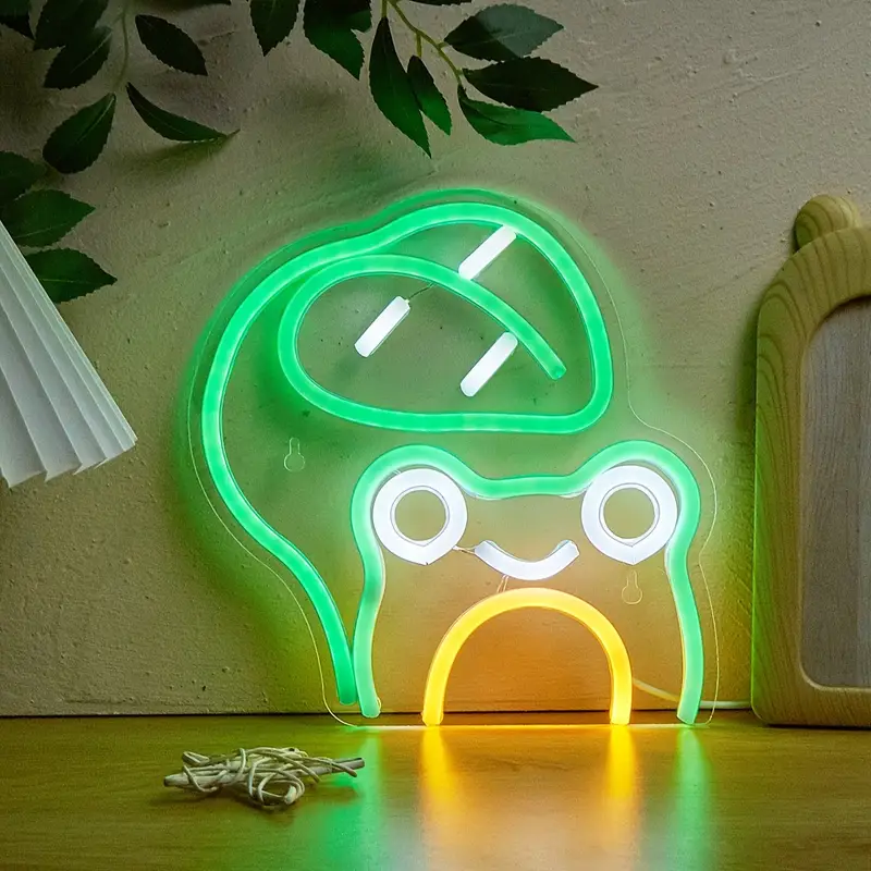 Sinal de neon LED em forma de sapo folha