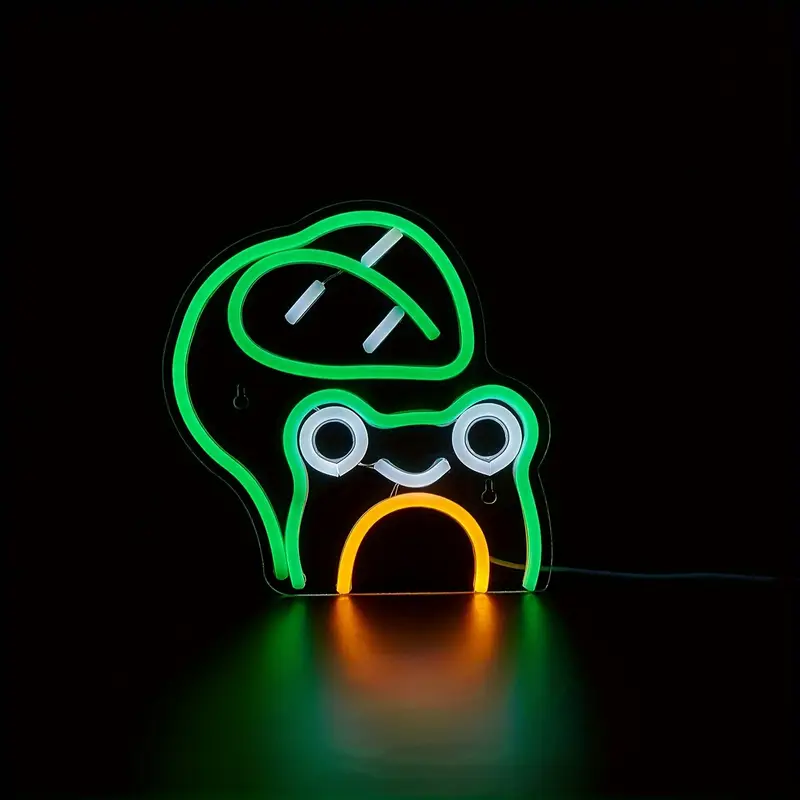 Sinal de neon LED em forma de sapo folha